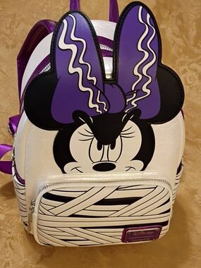 Disney Loungefly Purple Bow Face Design Minnie MUMMY Backpack